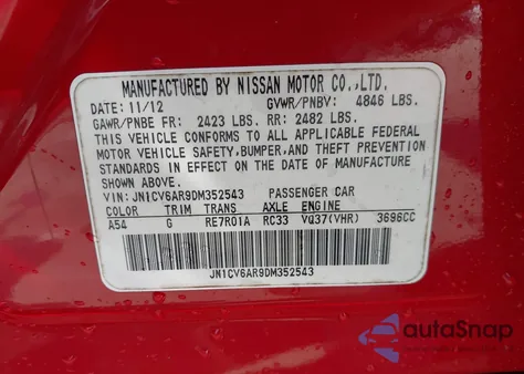 2013 Infiniti G37X z USA, uszkodzony, nr VIN JN1CV6AR9DM352543